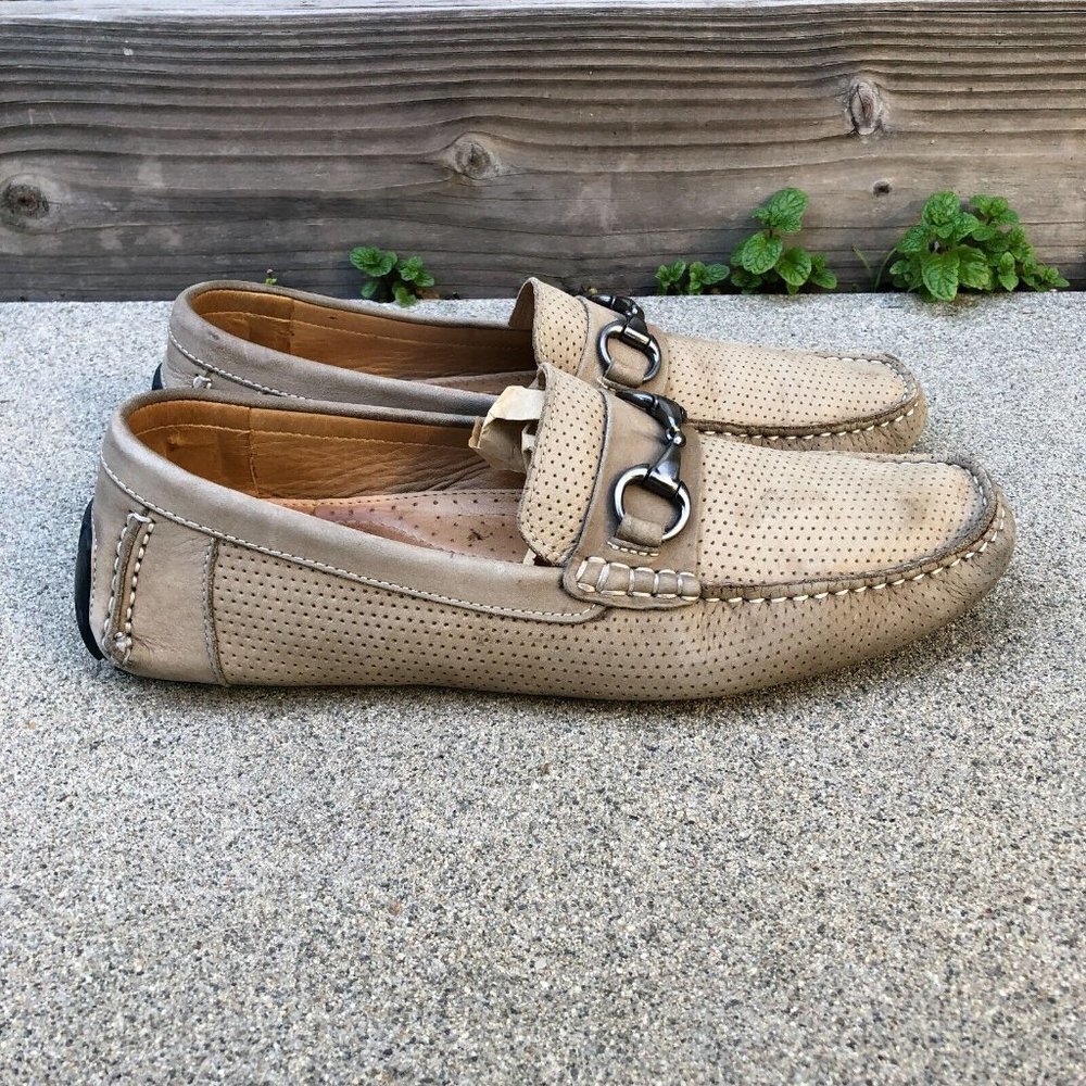 1901 NAPLES M15114 Perforated Leather Driving Shoes Men's 9.5 Beige Loafers‌‌